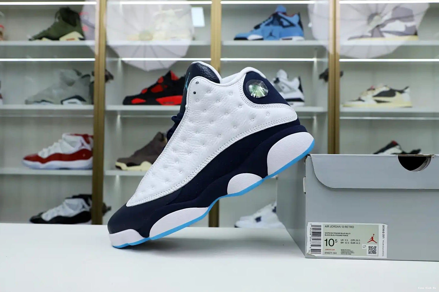 AIR Kimikick POWDER RETRO WHITE OBSIDIAN 13 JORDAN 414571-144 BLUE 0728